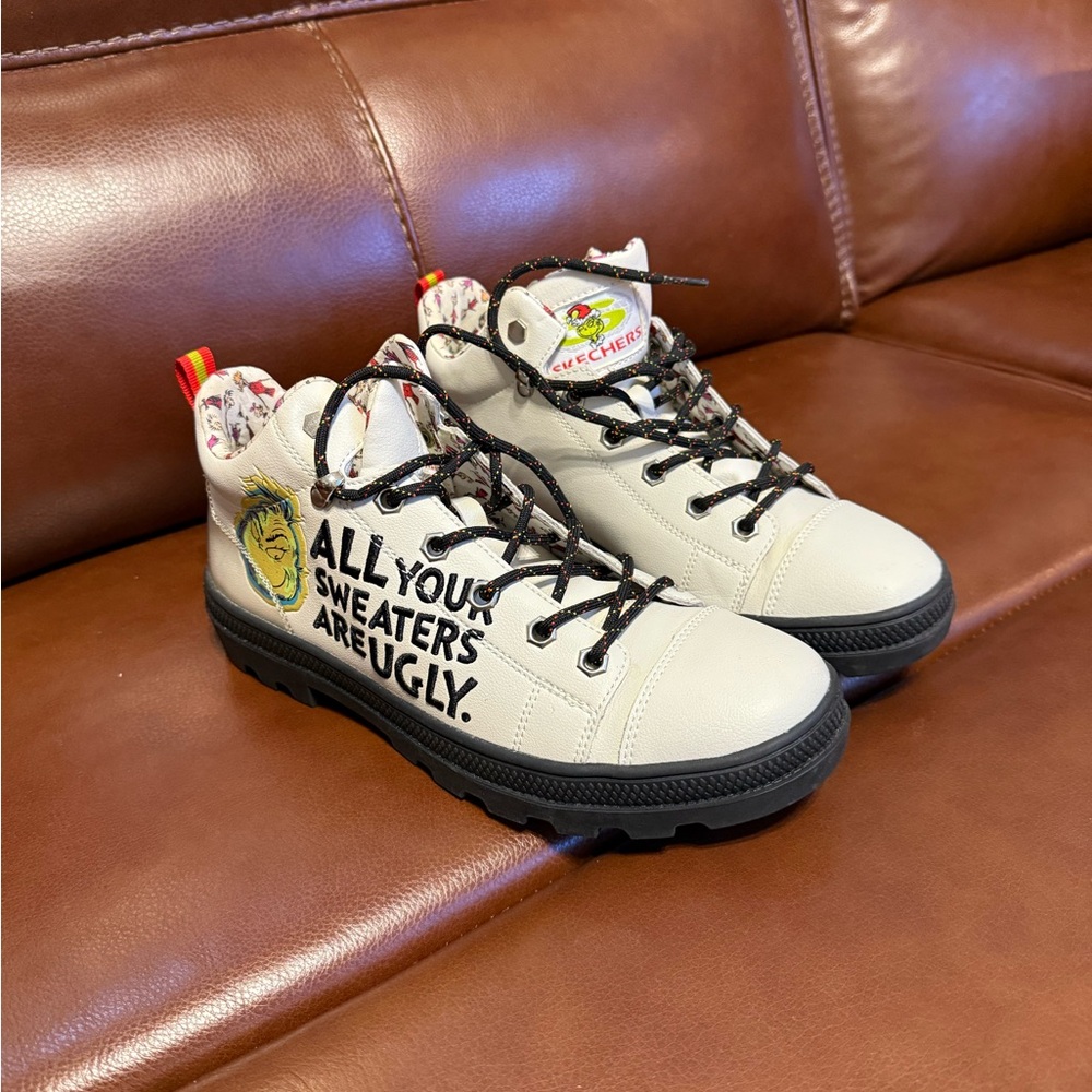 Skechers Cream and Black Combat Boots